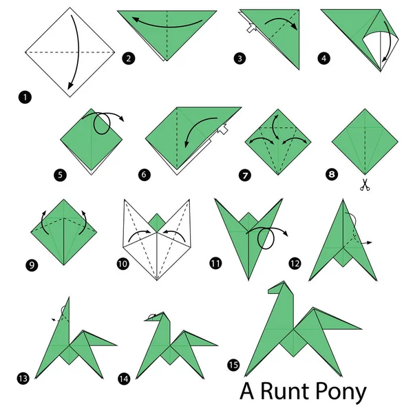 Step by step instructions how to make origami A Runt Pony — Stock Vector