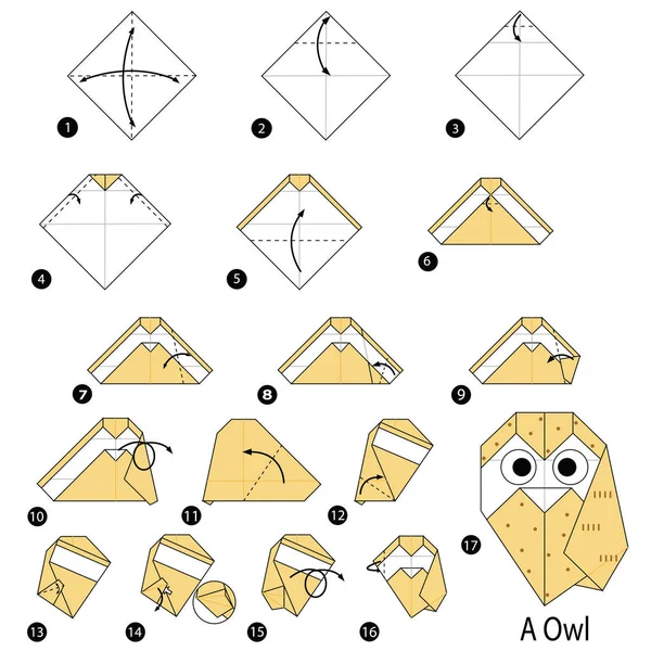 Instruções passo a passo como fazer origami A Coruja —  Vetores de Stock