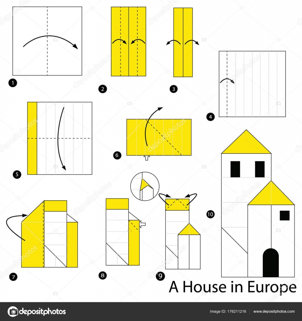 Step Step Instructions How Make Origami House Europe Stock