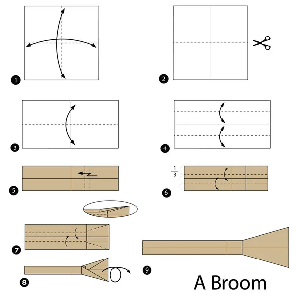 Schritt Für Schritt Anleitung Wie Man Origami Zum Besen Macht — Stockvektor