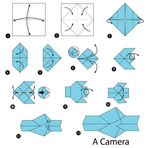 Schritt Für Schritt Anleitung Wie Man Aus Origami Eine Kamera — Stockvektor