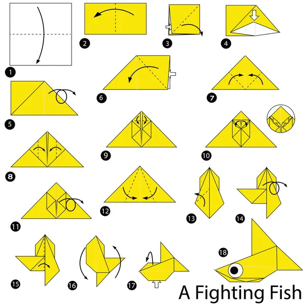 Schritt Für Schritt Anleitung Wie Man Origami Einem Kampffisch Macht — Stockvektor