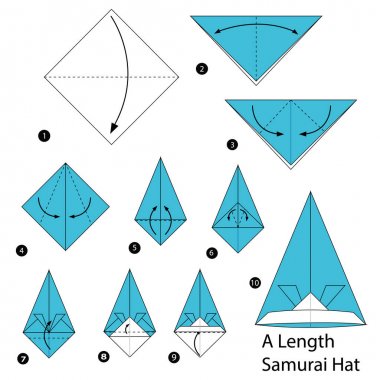 adım adım adım talimatlar origami A uzunluk samuray şapka yapmak nasıl