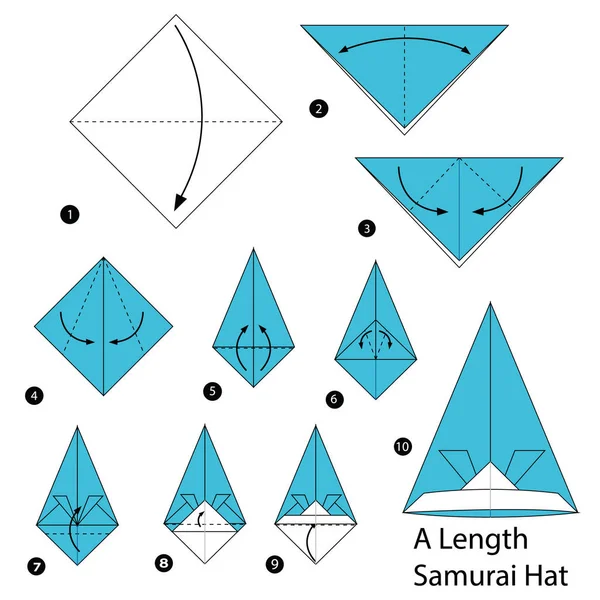 Stap Voor Stap Instructies Hoe Maken Van Origami Lengte Samurai — Stockvector