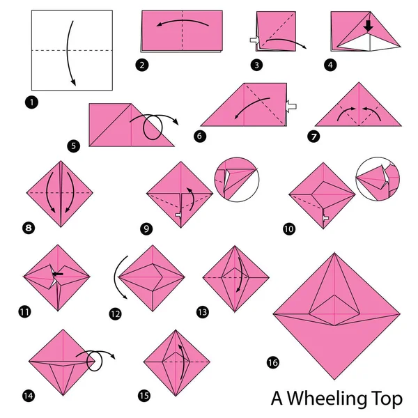 Schritt Für Schritt Anleitung Wie Man Origami Einem Kreisel Macht — Stockvektor