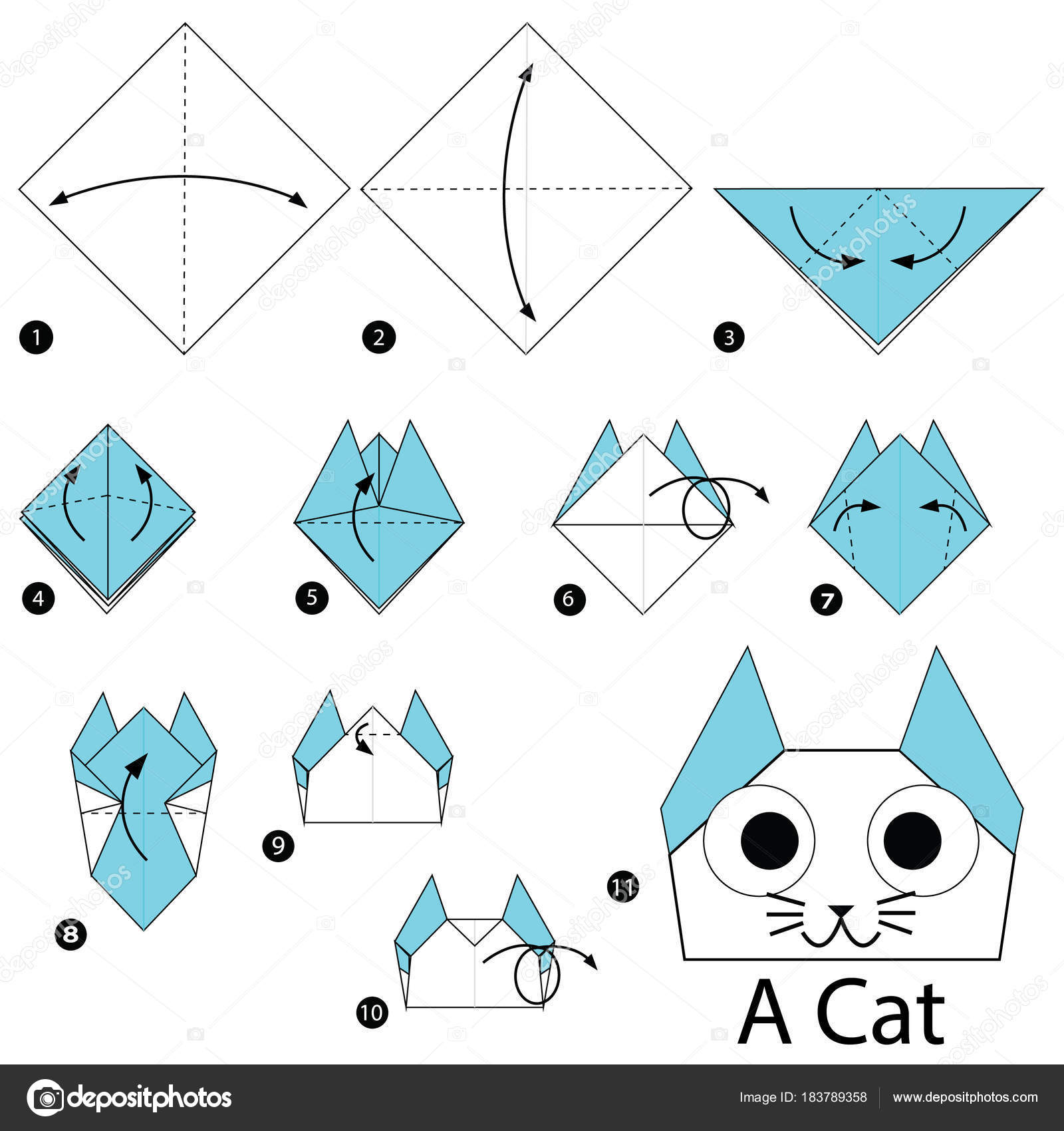 Krok Kroku Instrukcje Jak Zrobić Origami Kot Grafika Wektorowa
