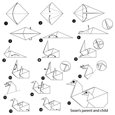 adım adım adım talimatlar origami A kuğu üst ve alt yapmak nasıl