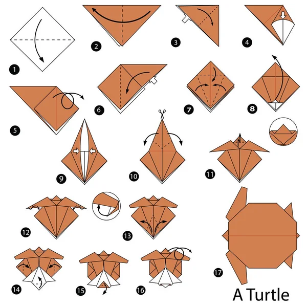 Krok Krokem Návod Jak Udělat Origami Želva — Stockový vektor