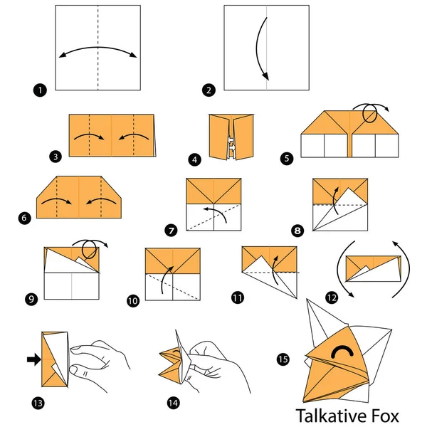 Instrucciones Paso Paso Cómo Hacer Origami Talkative Fox — Vector de stock