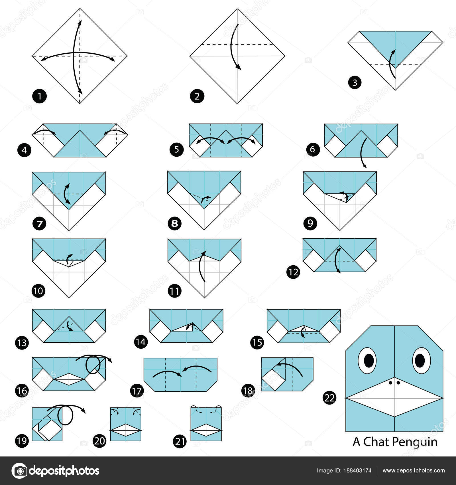 Step Step Instructions How Make Origami Chat Penguin Vector Image By C Pokky334 Hotmail Com Vector Stock