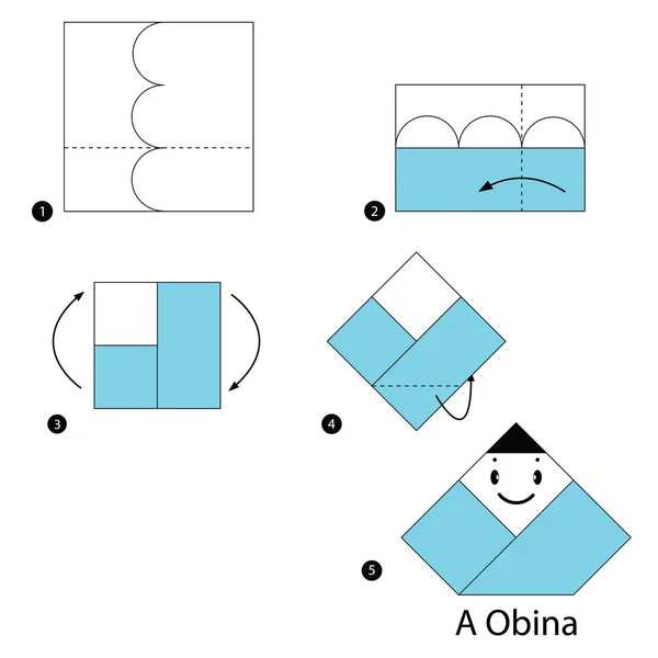 Instruções Passo Passo Como Fazer Origami Uma Boneca Japonesa —  Vetores de Stock