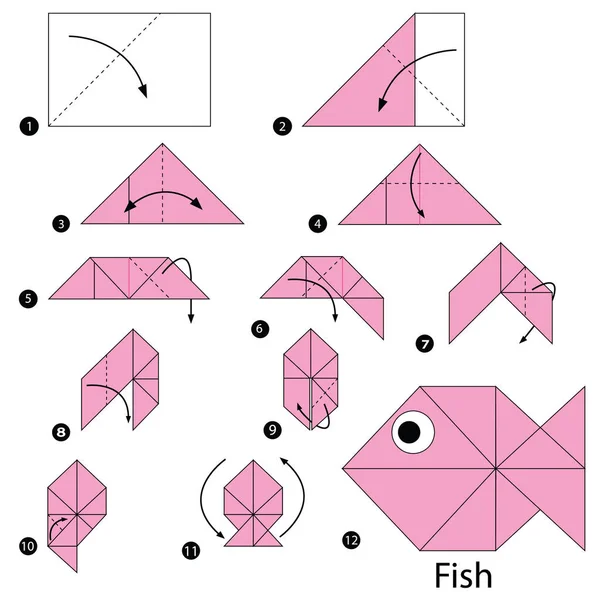 Krok Krokem Návod Jak Udělat Origami Ryb — Stockový vektor