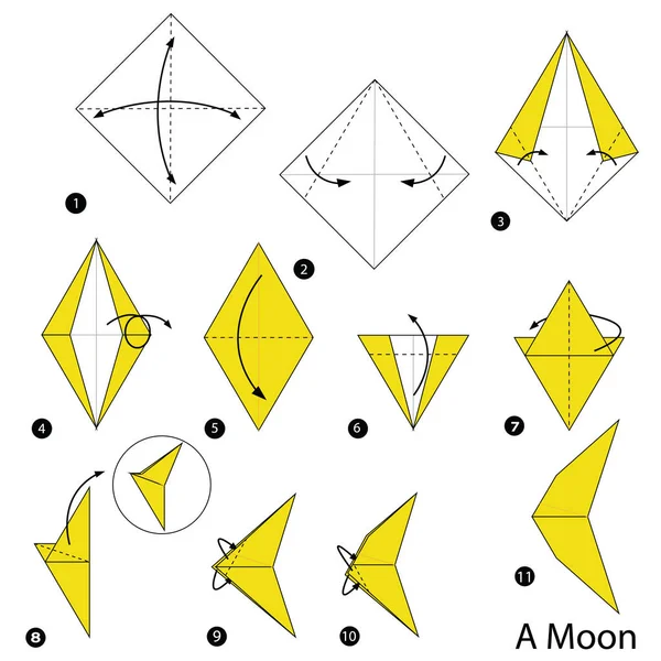 Step Step Instructions How Make Origami Moon — Stock Vector