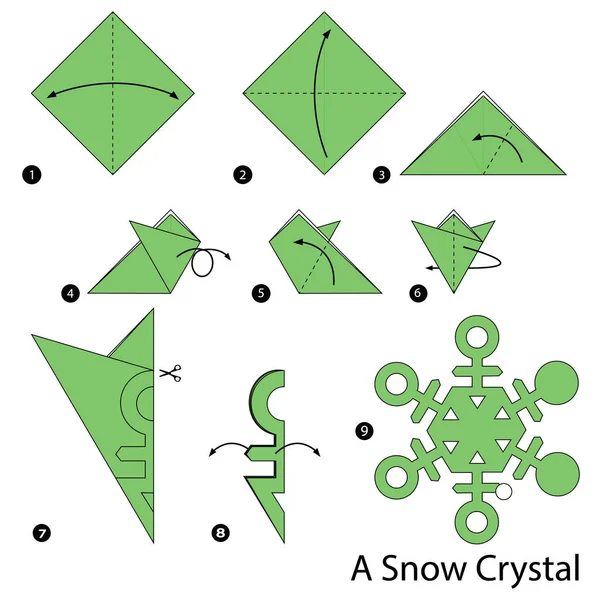 Adım Adım Adım Talimatlar Origami Kar Kristal Yapmak Nasıl — Stok Vektör