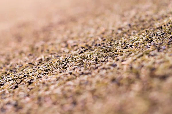 Textura de césped artificial de plástico y pellets de goma en el patio —  Fotos de Stock