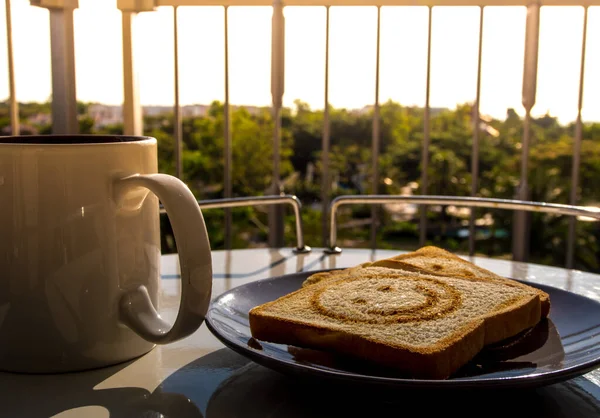 Café Manhã Com Luz Manhã Varanda — Fotografia de Stock