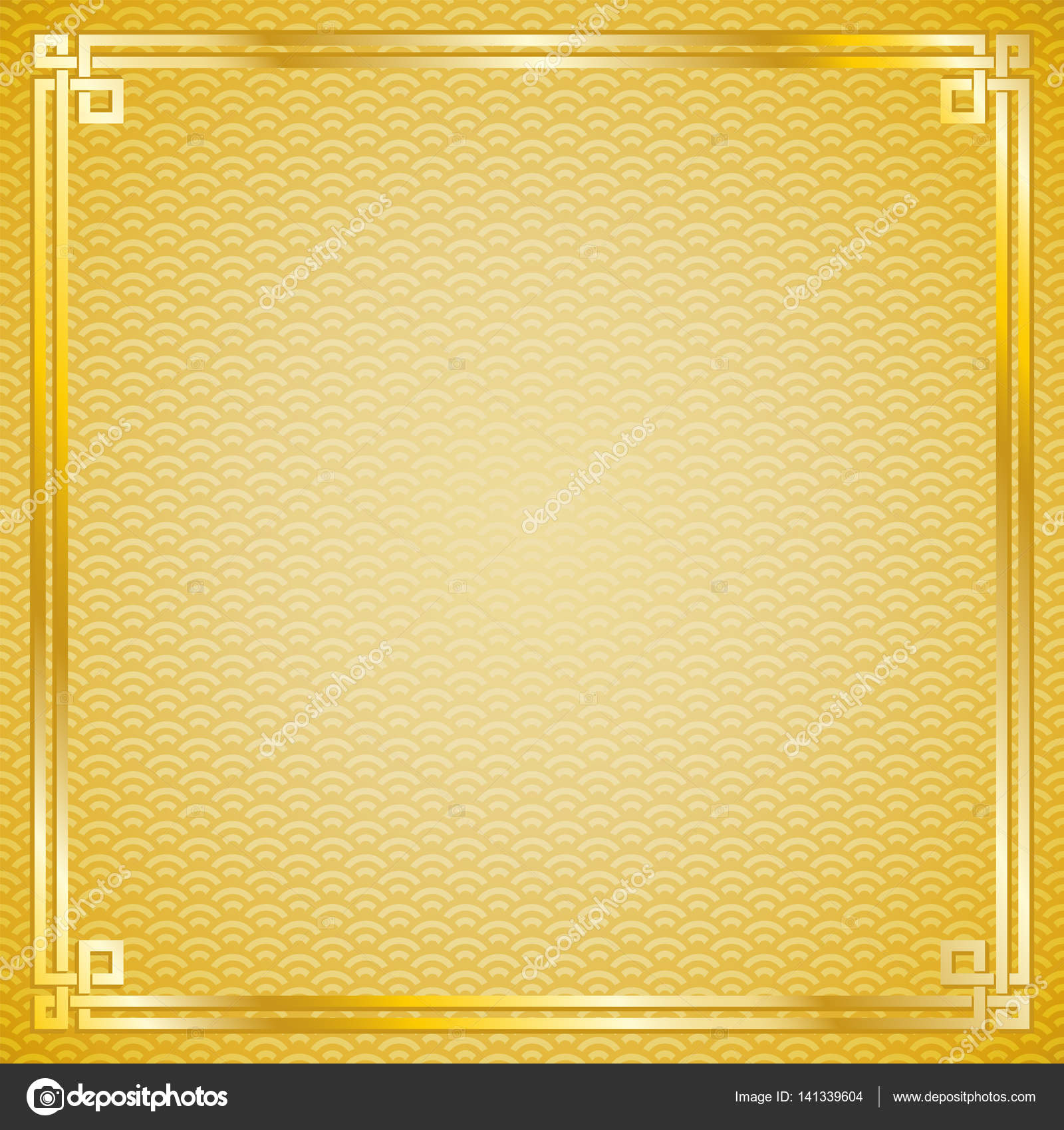chinese gold frame on gold pattern oriental background — Stock Vector