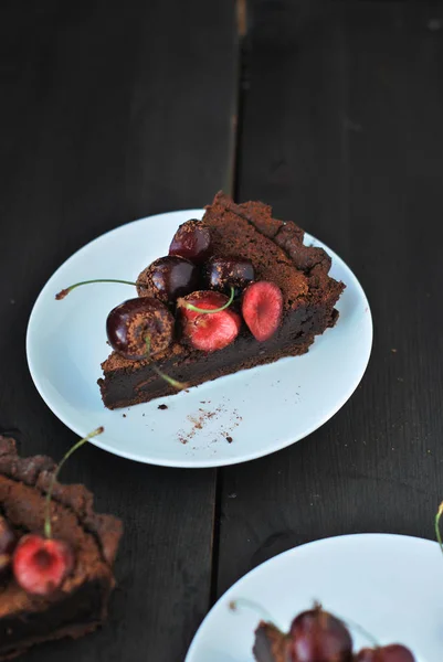Chocolate pie with cherry — Stock Photo, Image