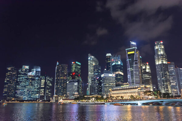 Night cityscape skyline photo of Singapore Central Business District and Financial Centre, Singapore, April 14 2018