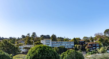 Sausalito yerleşim alanı ve parklarının manzarası, San Francisco, California, ABD, 31 Mart 2020