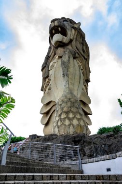 Sentosa Merlion, Singapur 'un 30 Mart 2020' deki yakın çekimi.