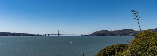 Panorama Záběr San Francisco California Downtown Skyline Golden Gate Bridge — Stock fotografie