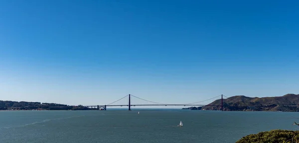 Panorama Záběr San Francisco California Downtown Skyline Golden Gate Bridge — Stock fotografie