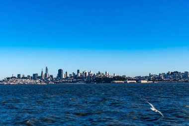 San Francisco California şehir merkezinden Alcatraz izleme güvertesinden Skyline 'ın panorama çekimi