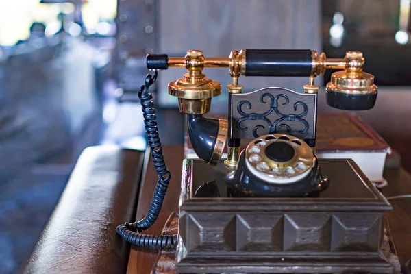Vintage wooden telephone. Old fashion telephone