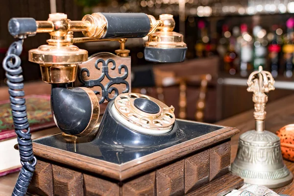 Vintage wooden telephone. Old fashion telephone