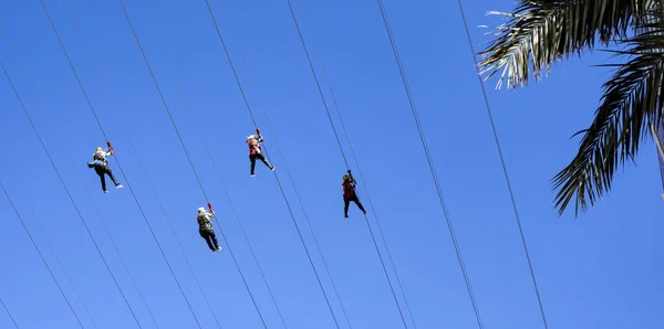 라스베이거스 스트립 Flylinq Zipline 즐기는 관광객 2020 — 스톡 사진