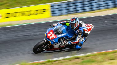Oschersleben, Almanya, 09 Haziran 2019: Yamaha Yzf-R1 Takım 202 tarafından Oschersleben 'de düzenlenen Fim Dayanıklılık Şampiyonası' na katılın.
