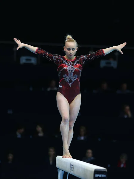 Szczecin Polen April 2019 Italienska Gymnasten Asia Amato Tävlar Balansbalken — Stockfoto