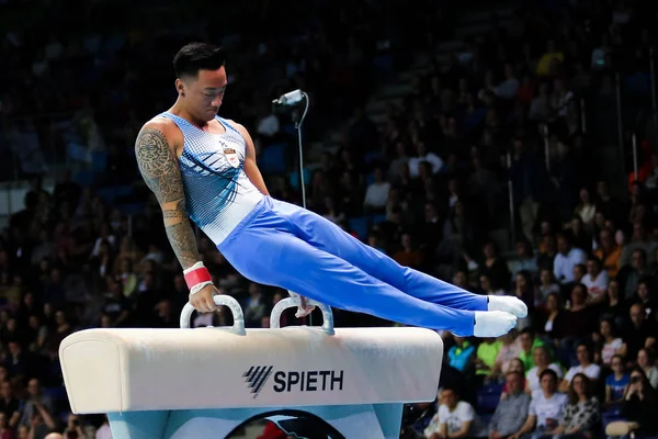 Szczecin Polsko Dubna 2019 Kyperský Marios Georgiou Závodí Hřbetním Koni — Stock fotografie