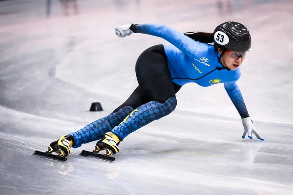 Δρέσδη Γερμανία Φεβρουαρίου 2019 Kazakh Speed Skater Iong Kim Αγωνίζεται — Φωτογραφία Αρχείου