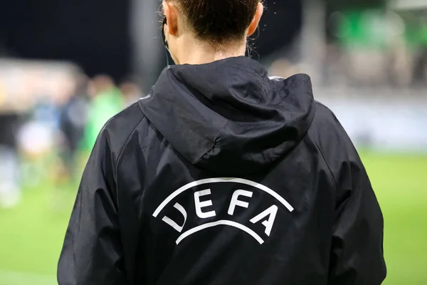 Wolfsburg, Almanya, 27 Mart 2019: UEFA Şampiyonlar Ligi maçında resmi hakem yardımcısı AOK Stadion