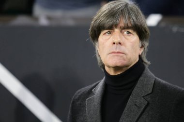 Wolfsburg, Almanya, 20 Mart 2019: Almanya 'nın Sırbistan' a karşı oynadığı uluslararası futbol karşılaşmasında Almanya milli takım teknik direktörü Joachim Low.