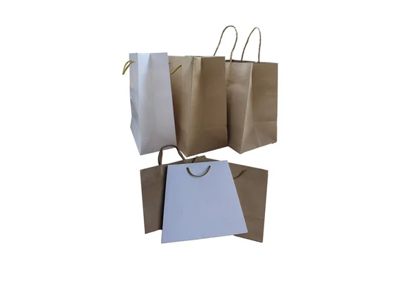 Saco de compras de papel isolado no fundo branco — Fotografia de Stock