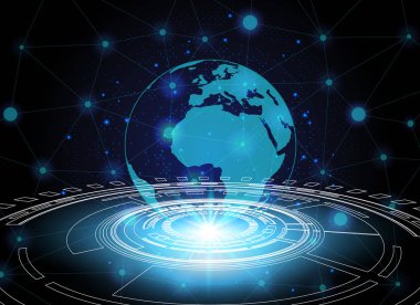 Daire ve küresel ağ teknolojik altyapı, soyut techno