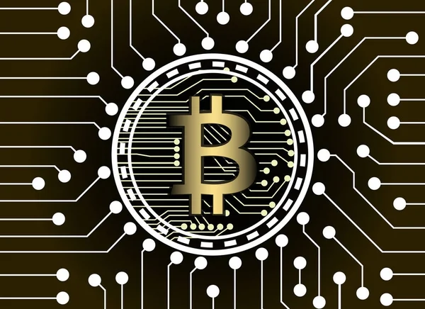 Conexión de red bitcoin y blockchain, bloque de moneda virtual — Vector de stock