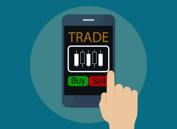 Uso de la mano tableta con comercio en línea y el icono en la pantalla, Digital — Vector de stock
