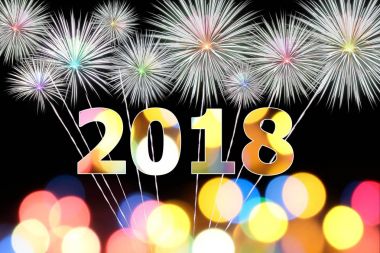 Havai fişek kutlama mutlu yeni yıl 2018 siyah adam