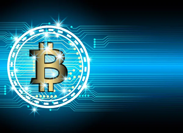 Bitcoin y blockchain tecnología digital, bloque de moneda virtual — Vector de stock