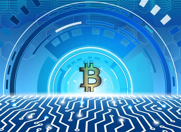 Bitcoin y blockchain tecnología digital, bloque de moneda virtual — Vector de stock