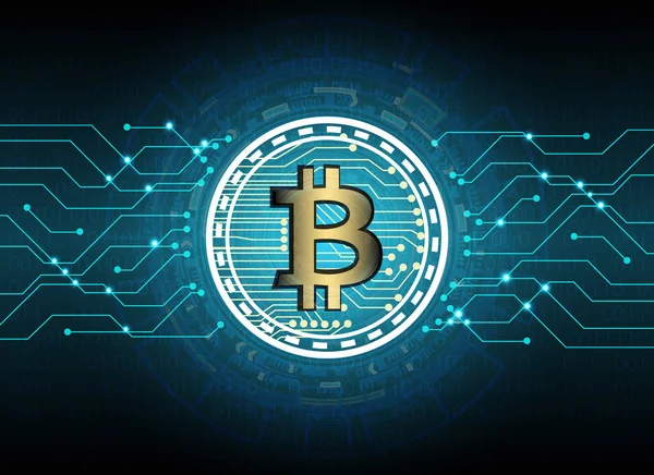 Bitcoin y blockchain tecnología digital, bloque de moneda virtual — Vector de stock