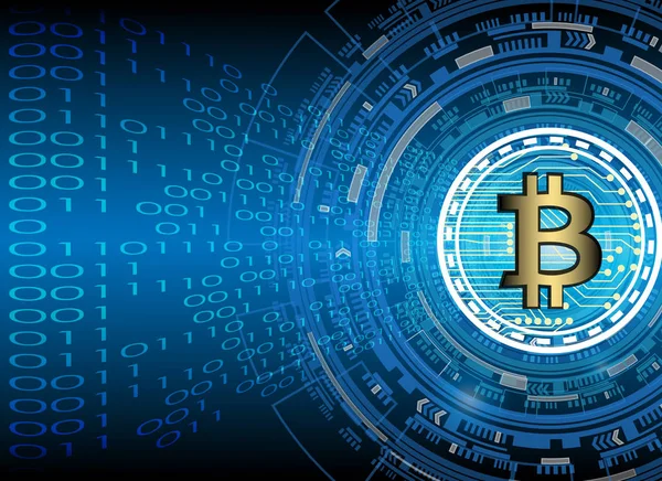 Bitcoin y blockchain tecnología digital, bloque de moneda virtual — Vector de stock