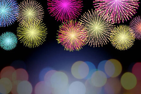 Buntes Feuerwerk auf Bokeh-Hintergrund — Stockfoto