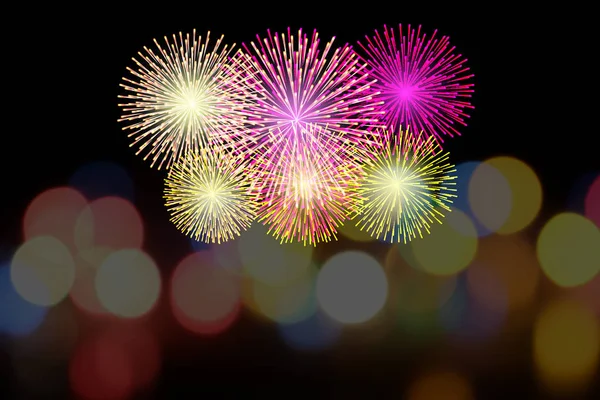 Buntes Feuerwerk auf Bokeh-Hintergrund — Stockfoto