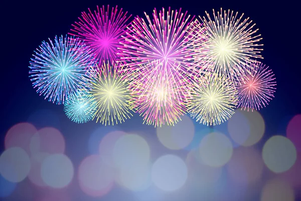 Colorful Fireworks on bokeh background — Stock Photo, Image