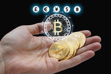 bitcoin ve blockchain dijital teknoloji tutan el 